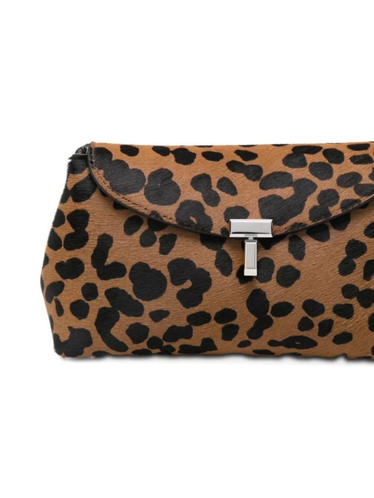 Totême Foldover Top Leopard-print Clutch Bag Metal Hardware In Brown