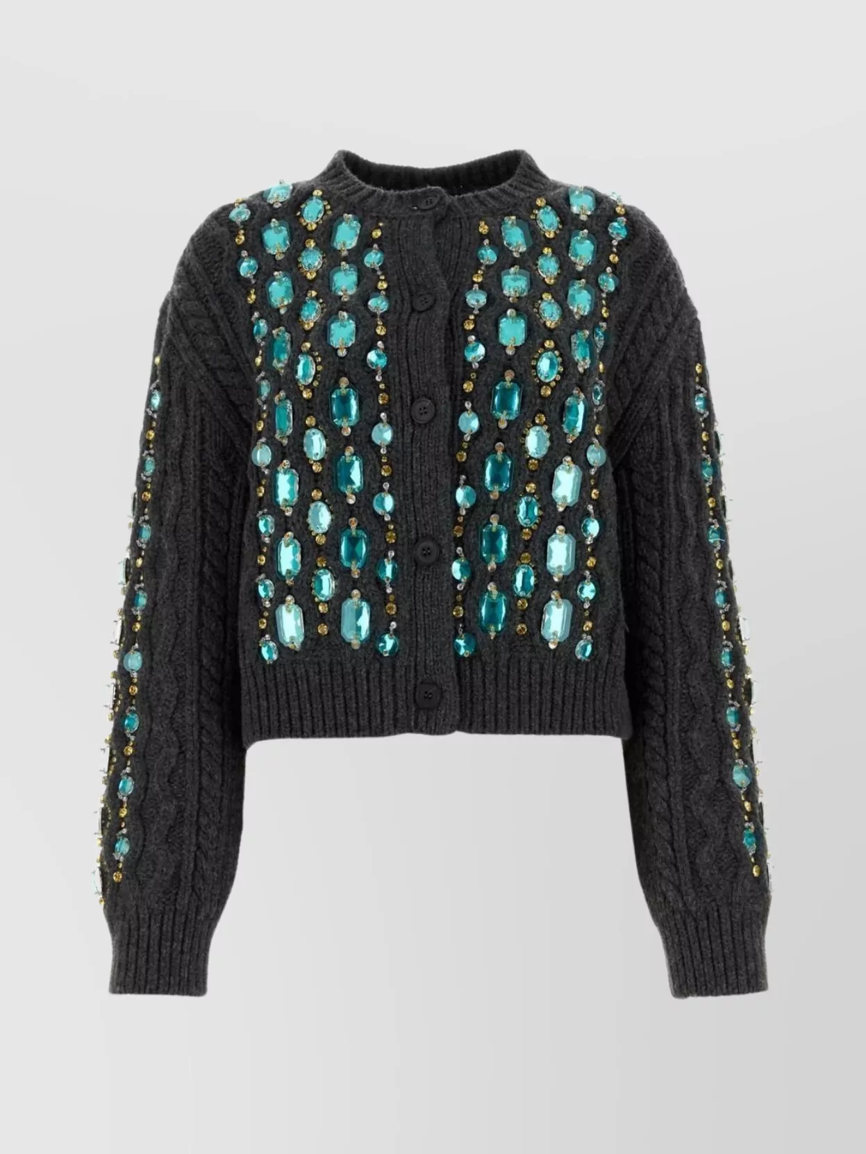Shop Miu Miu Crystal-embellished Short Knit Cardigan