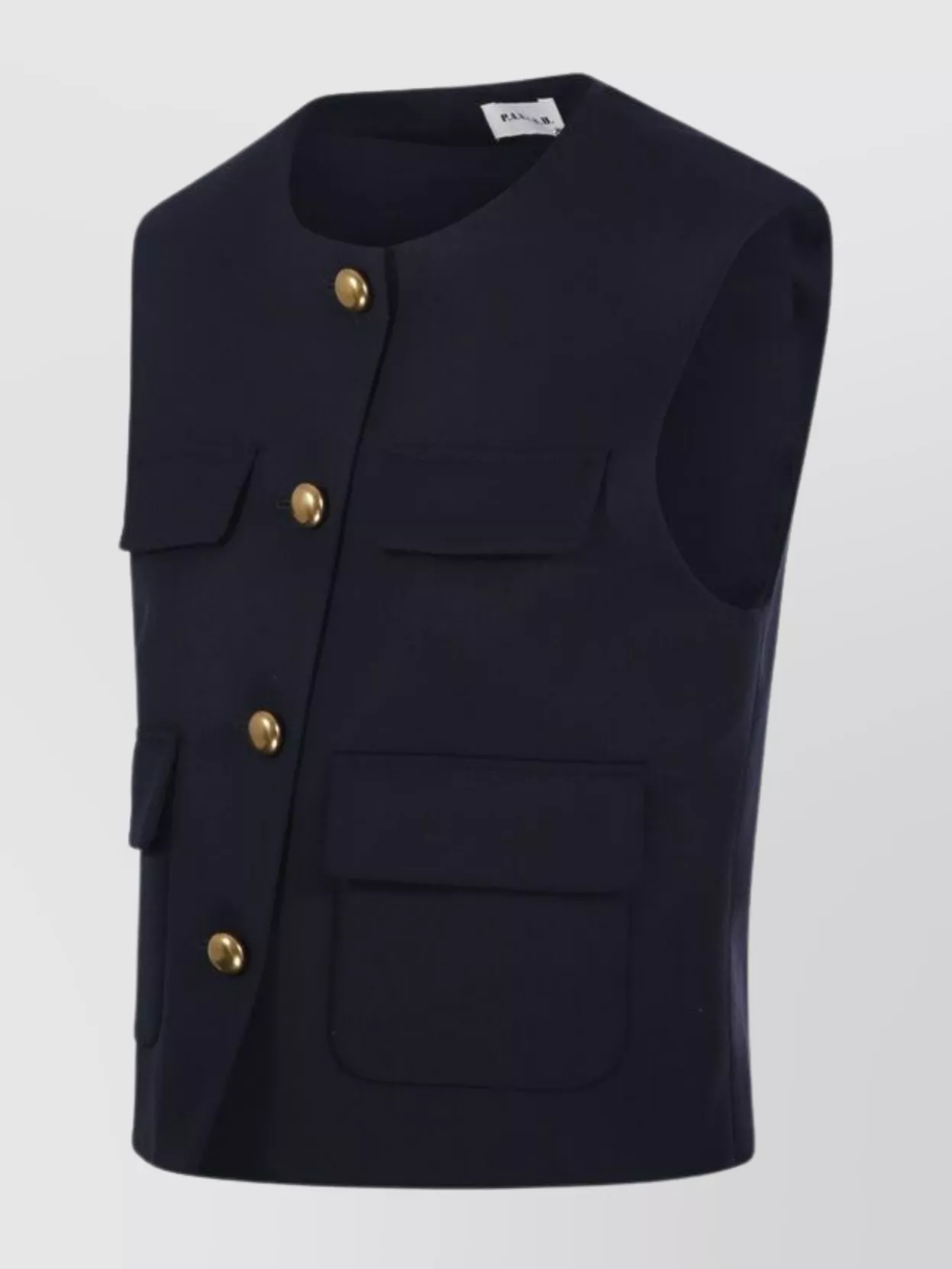 Parosh Sleeveless Round Neck Jacket With Gold Buttons