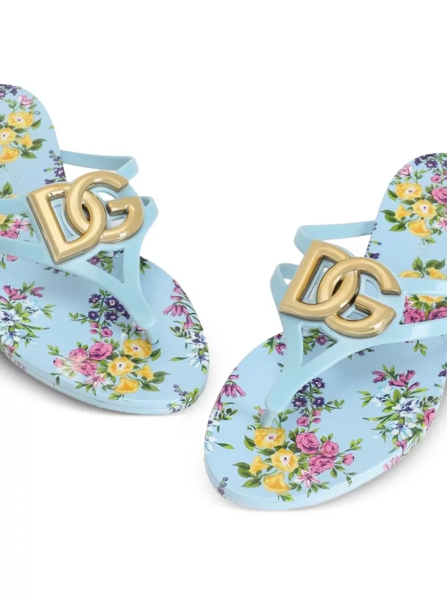 Dolce&Gabbana Floral Print Handmade Flat Sole Slides