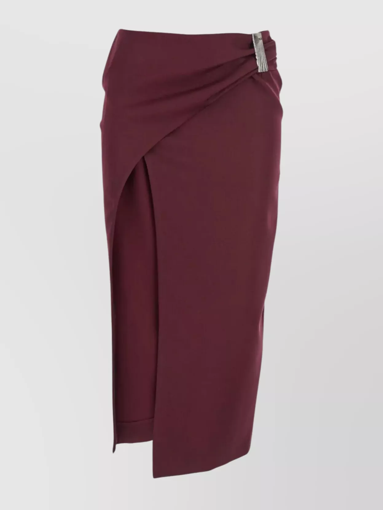 Attico Draped Midi Skirt With Front Slit And Metal In Burgundy