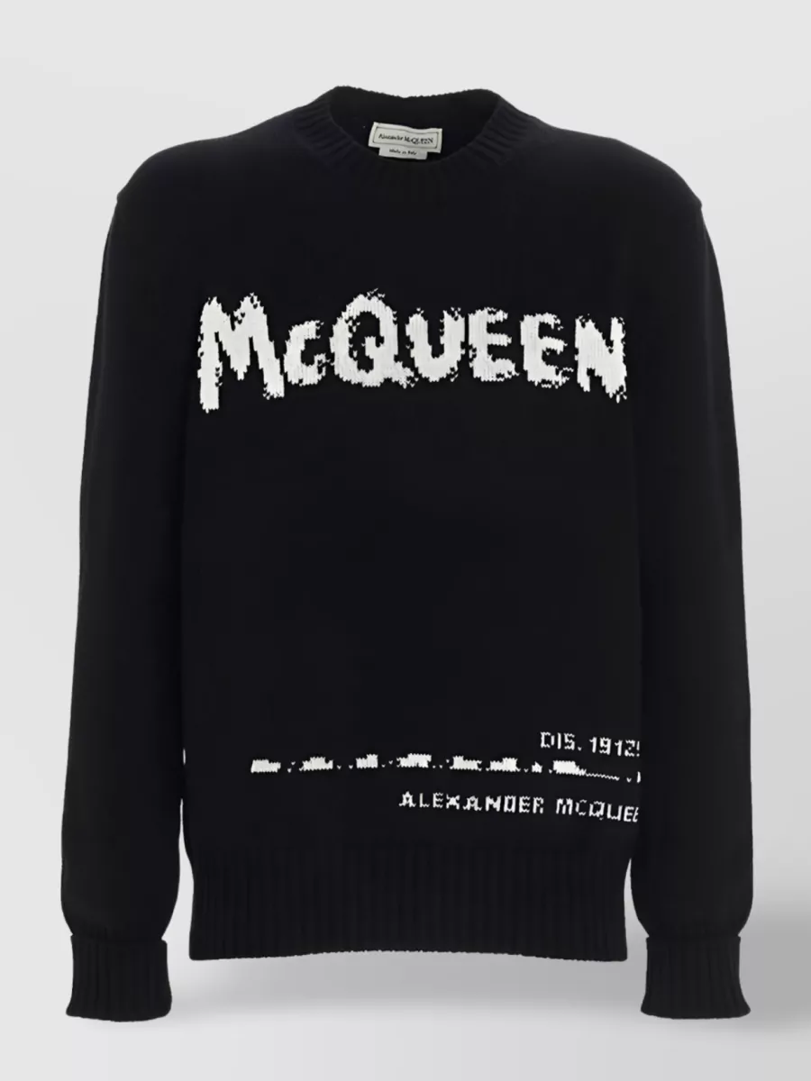 Shop Alexander Mcqueen Cotton Logo Crew-neck Sweater In Black