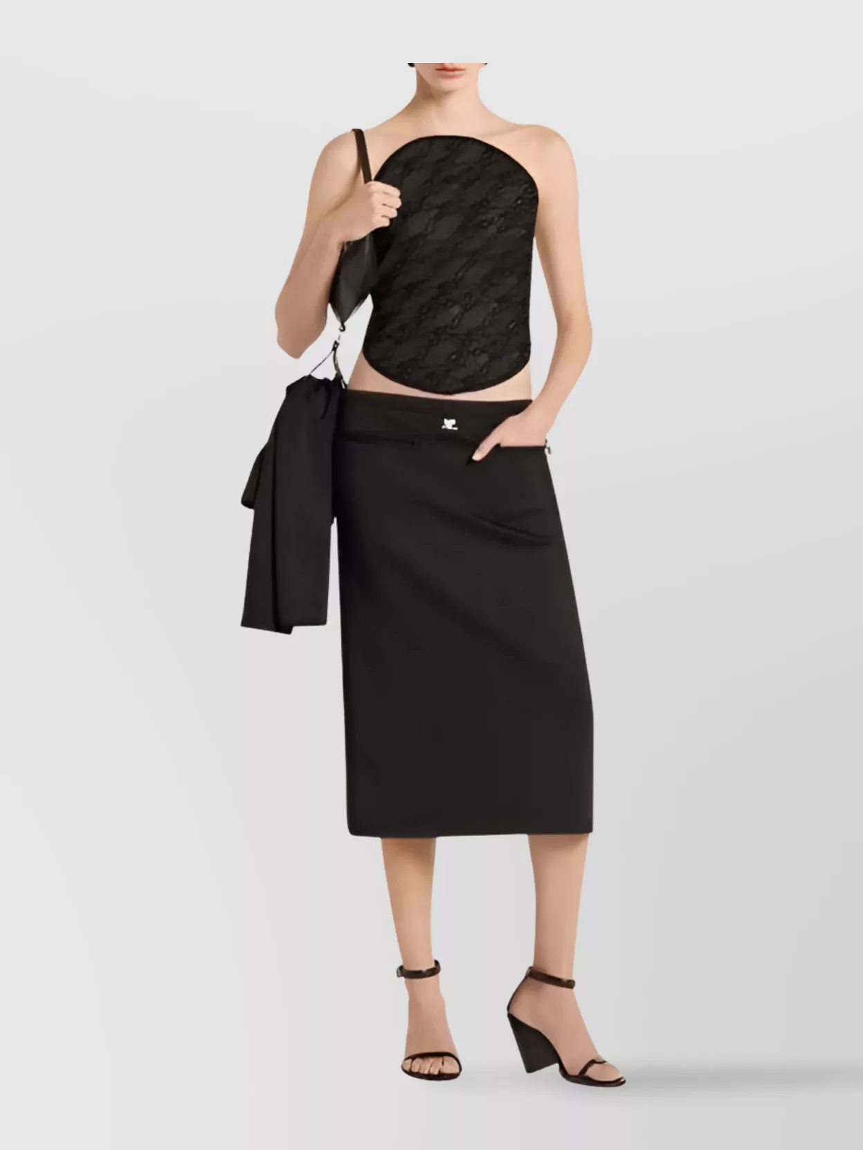 Courrèges Lace Circle Bodysuit Sheer Panel In Black