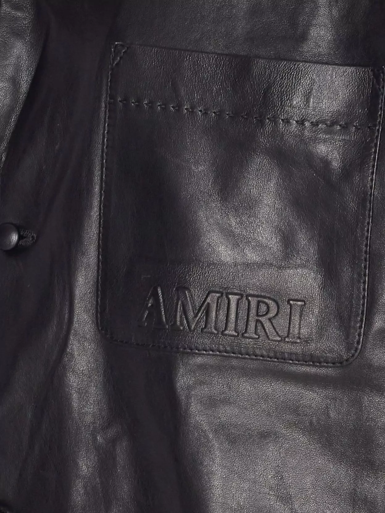 Amiri Short Sleeve Leather Jacket With Chest Pocket In Black