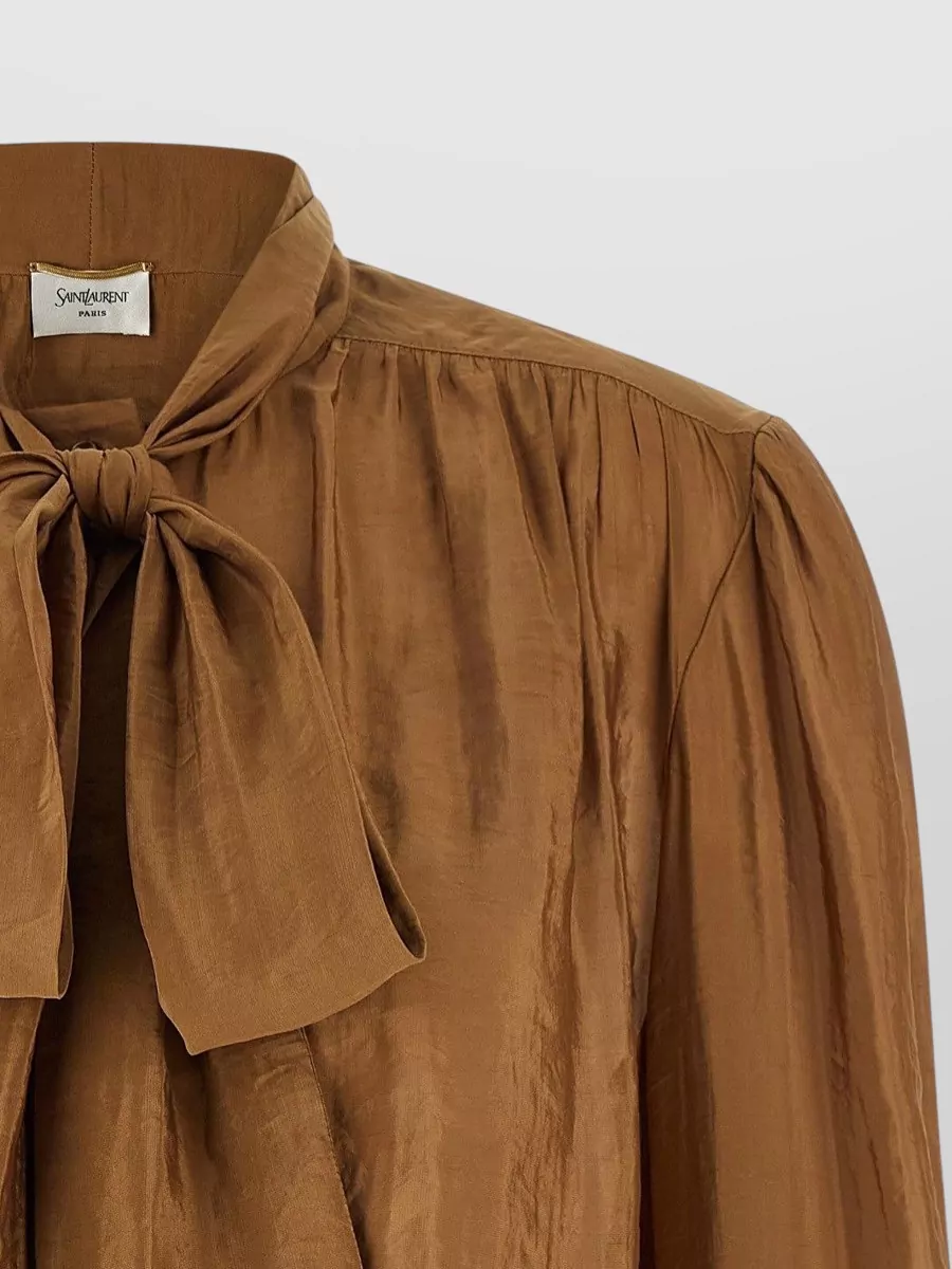 Saint Laurent Bow Tie Collar Cropped Taffeta Blouse