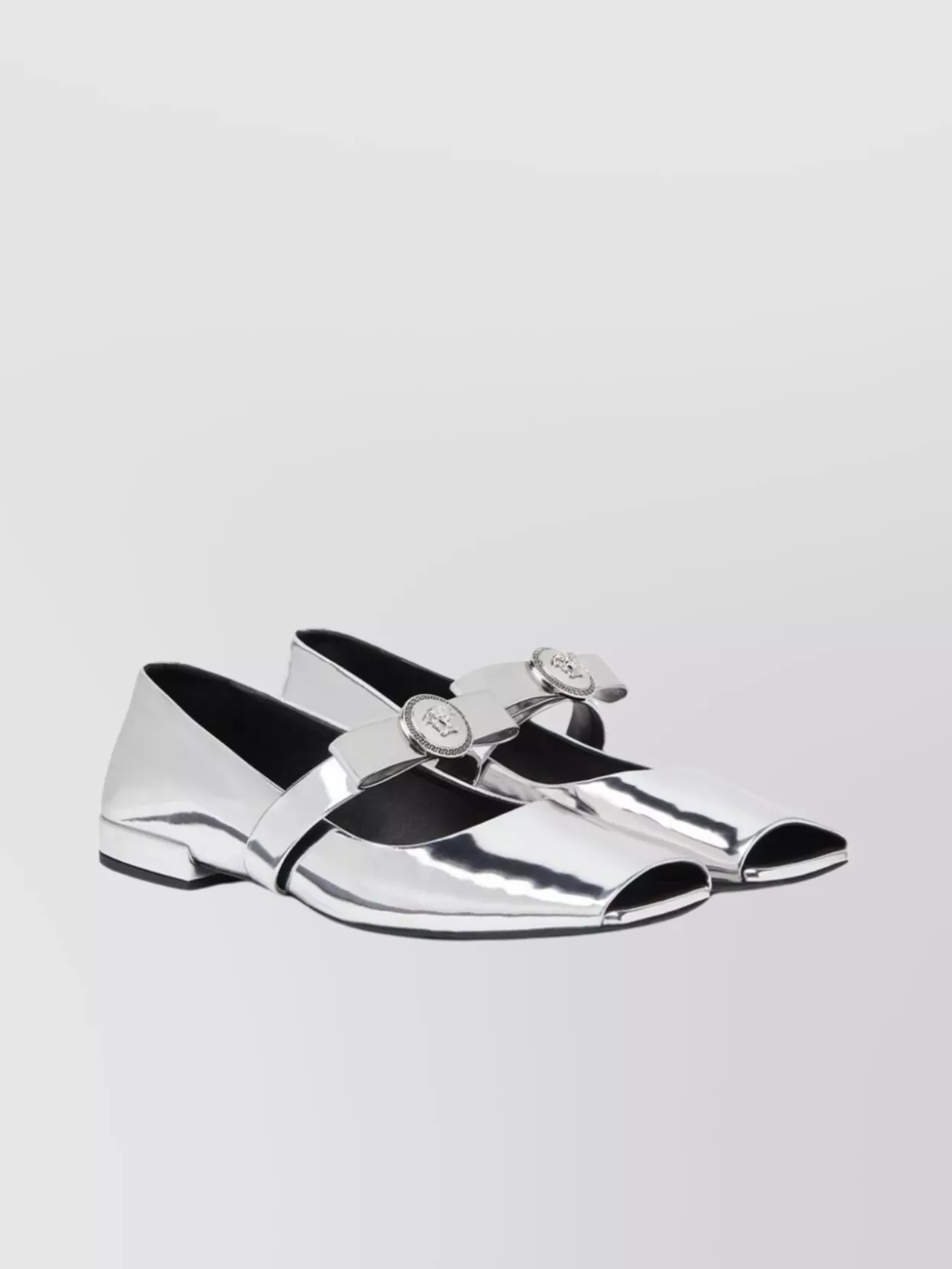 Versace Square Toe Leather Ballerina Shoes