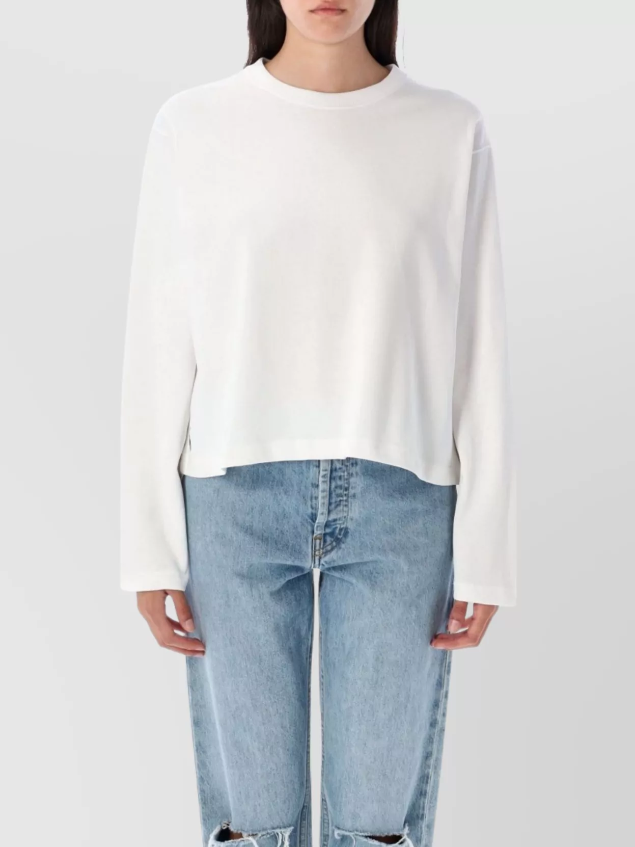 売れ筋商品|||ラルフローレン Tシャツ レディース トップス CROPPED COTTON JERSEY LONG SLEEVE TEE - Long sleeved top - white Striped Jersey Cropped Long-Sleeve Tee