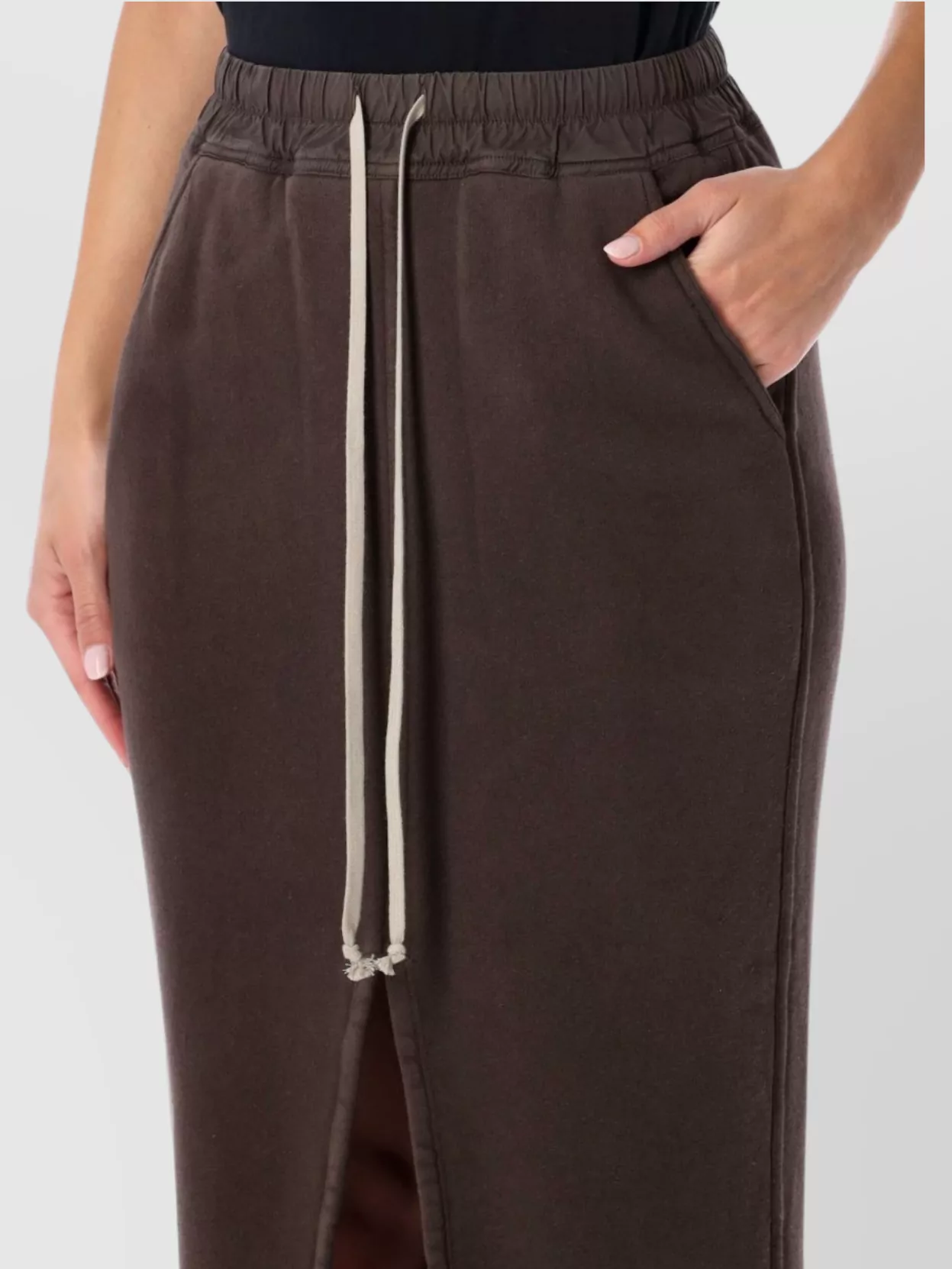 Rick Owens Drkshdw Phleg Pillar Drawstring Slit Skirt In Brown