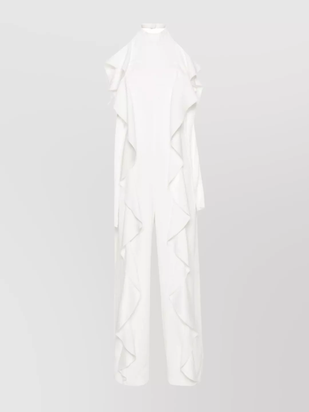 Shop Alberta Ferretti Draped Halterneck Wide Leg Jumpsuit In White