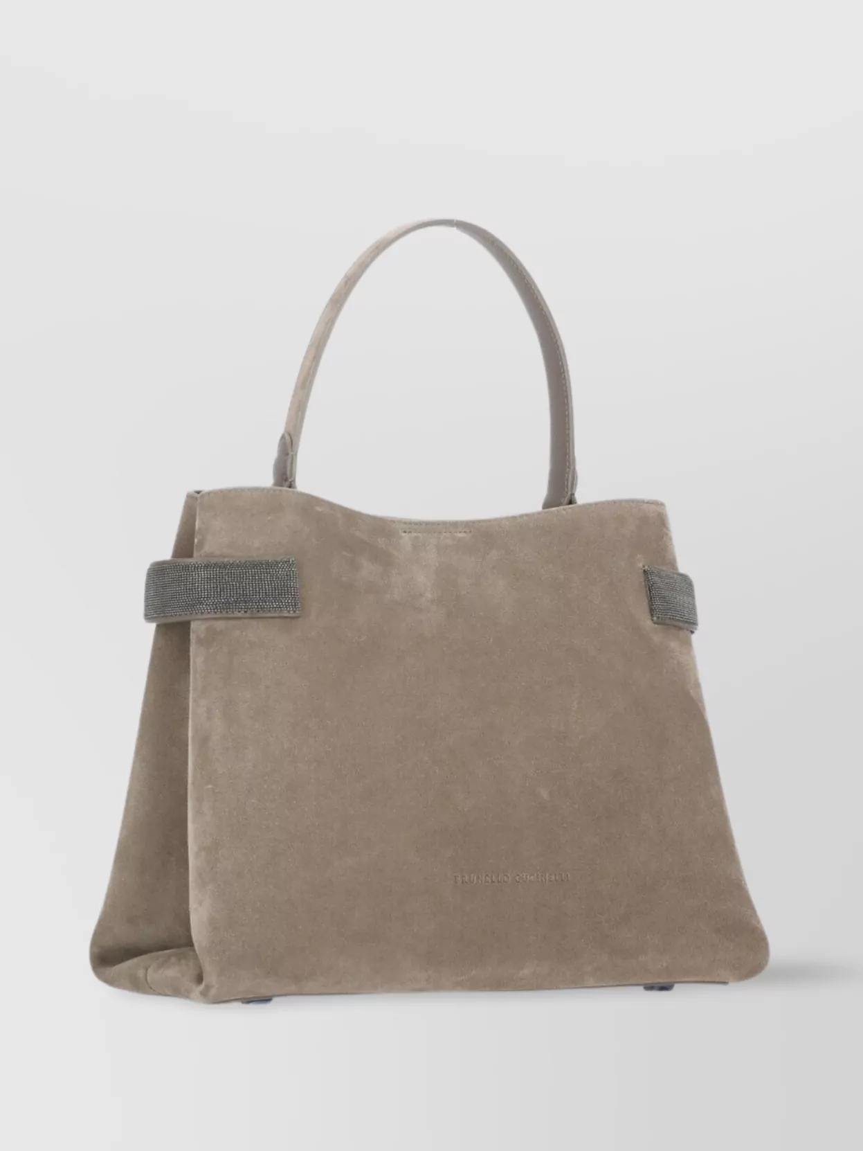 Brunello Cucinelli Suede Leather Shoulder Bag With Brass Inserts In Neutral