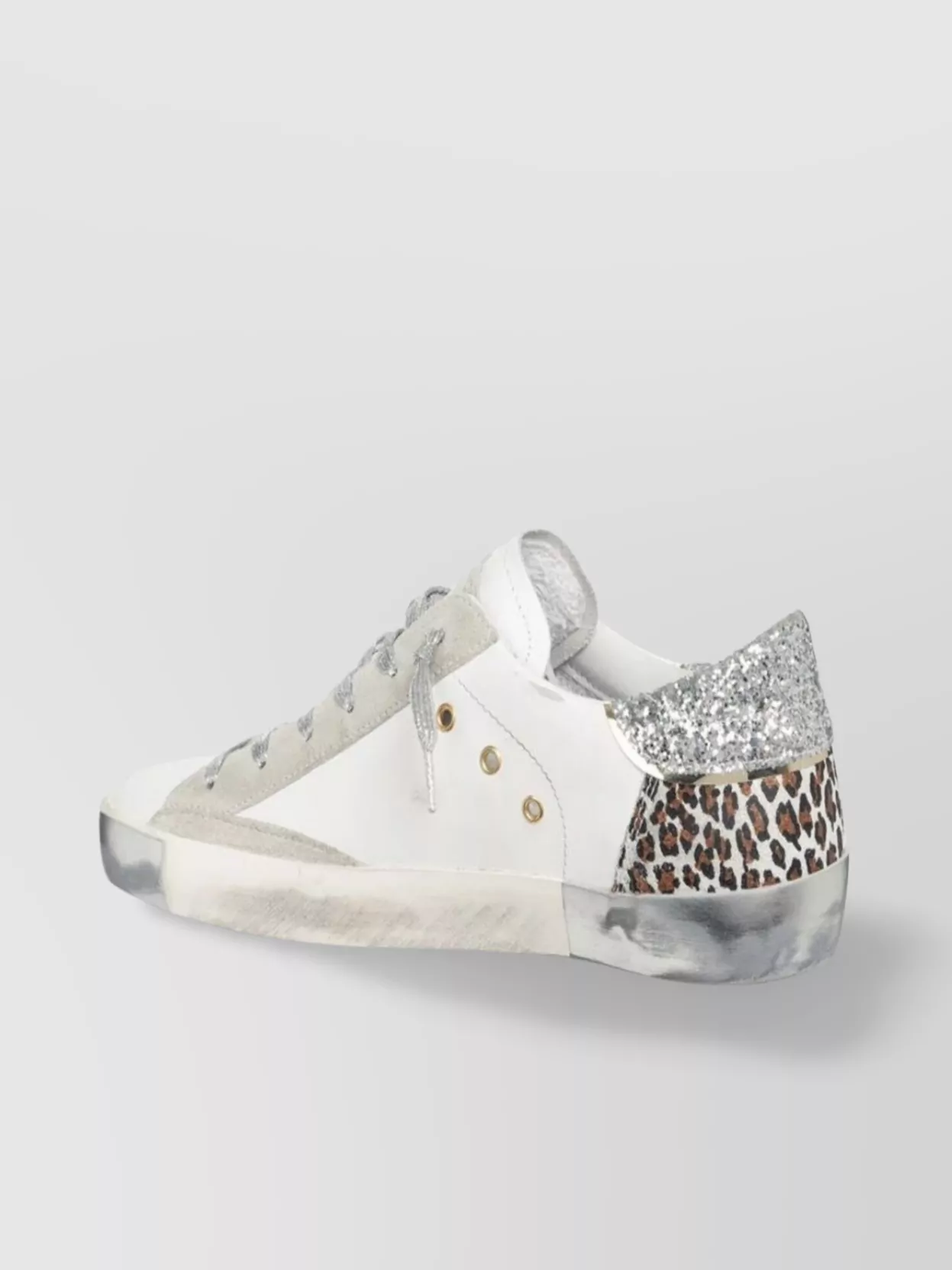 Philippe Model Glitter Heel Sneakers Leopard Print Detail In White