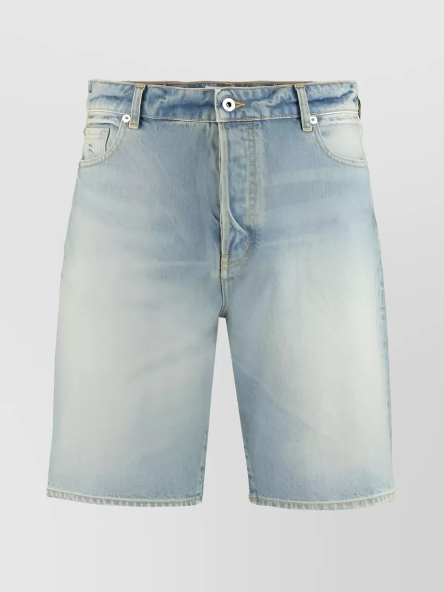 Shop Kenzo Faded Denim Knee-length Shorts In Blue