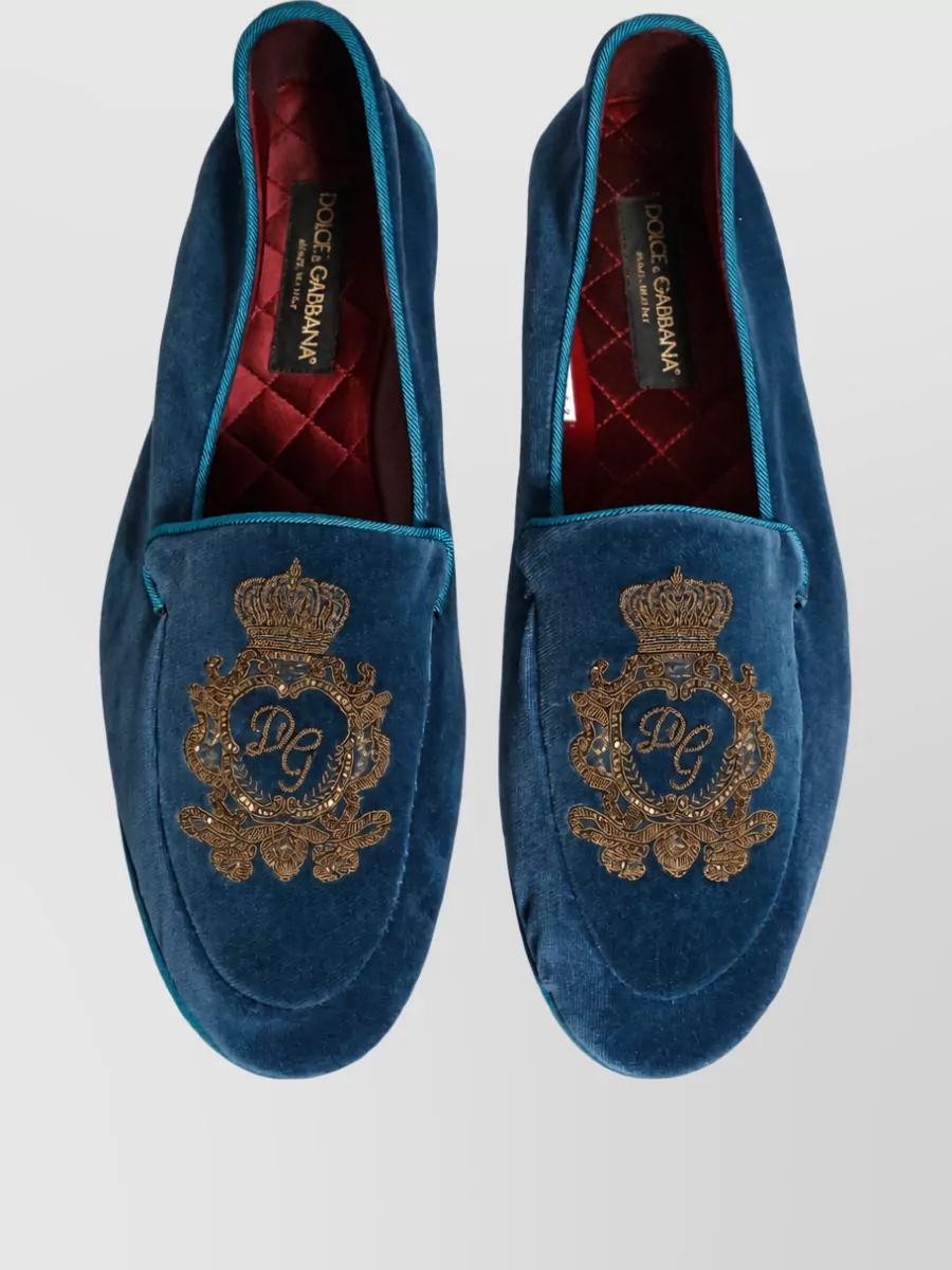 Dolce&Gabbana Leather Velvet Embroidered Slippers