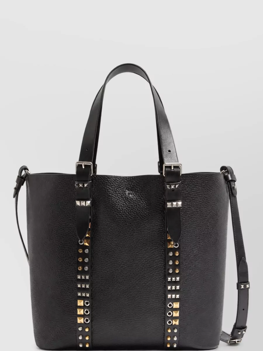 Valentino leather rockstud pebbled tote bag