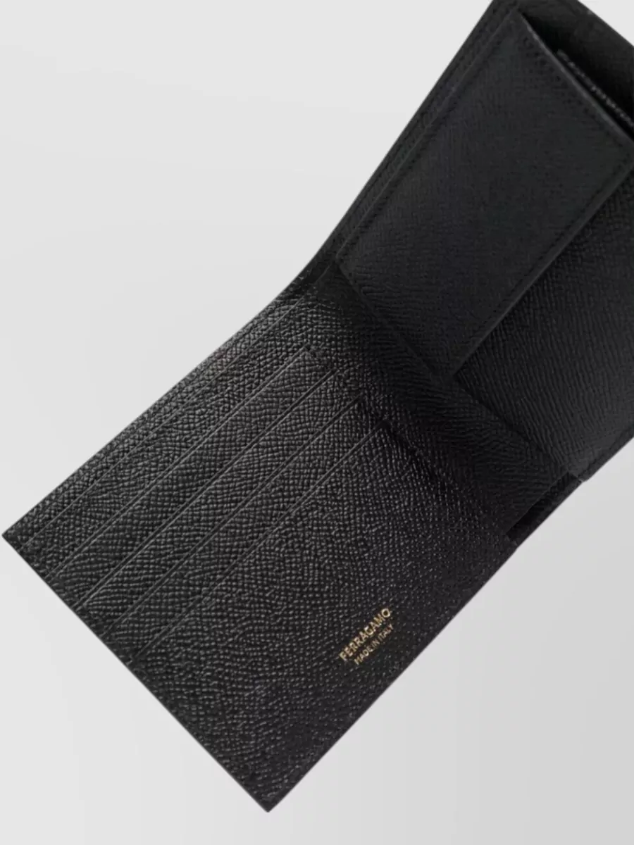 Ferragamo Gancini Leather Compact Wallet Textured Finish