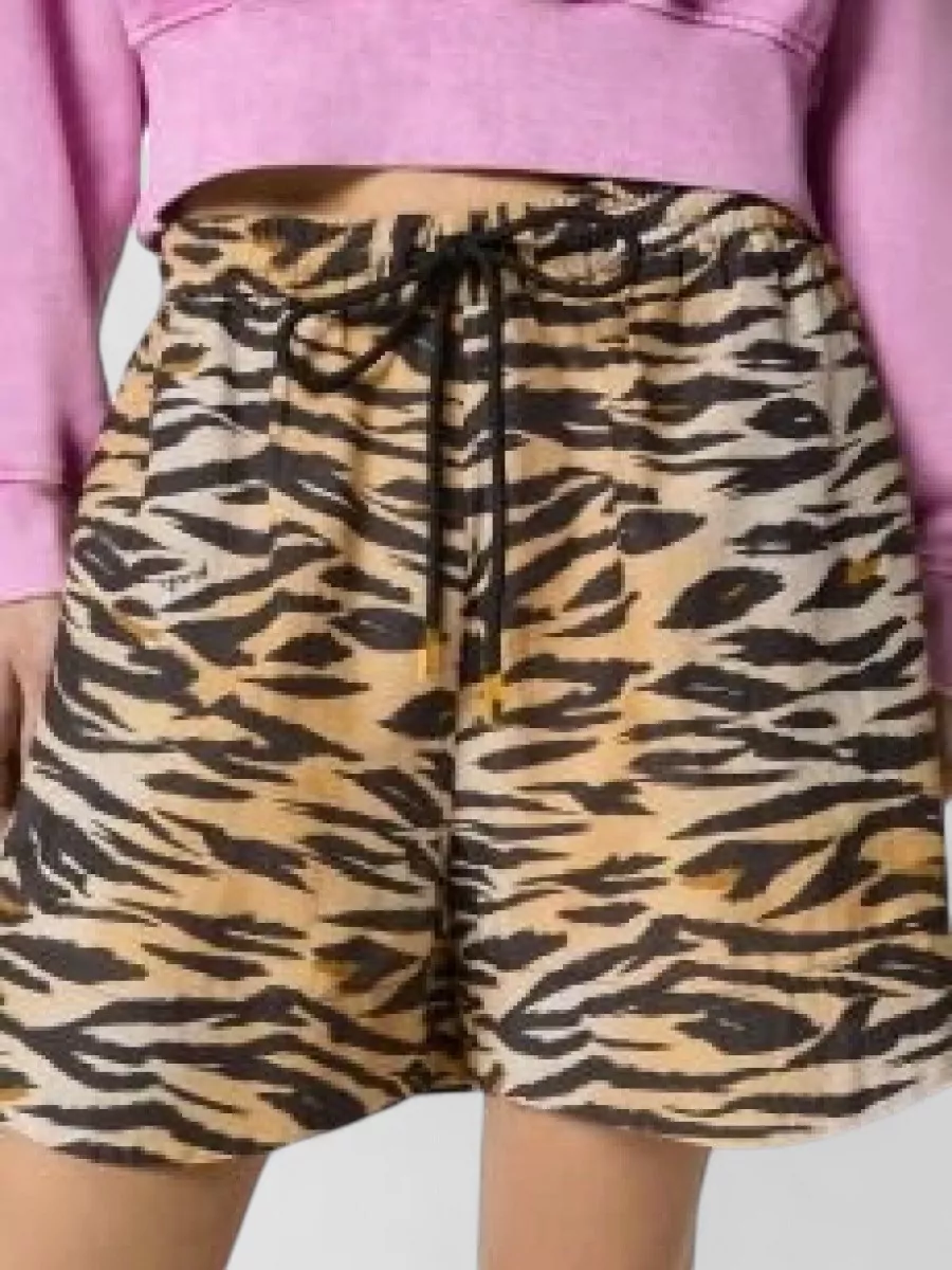 Pinko Silk Animal-Print Pleated Barrel-Leg Knee-Length Shorts
