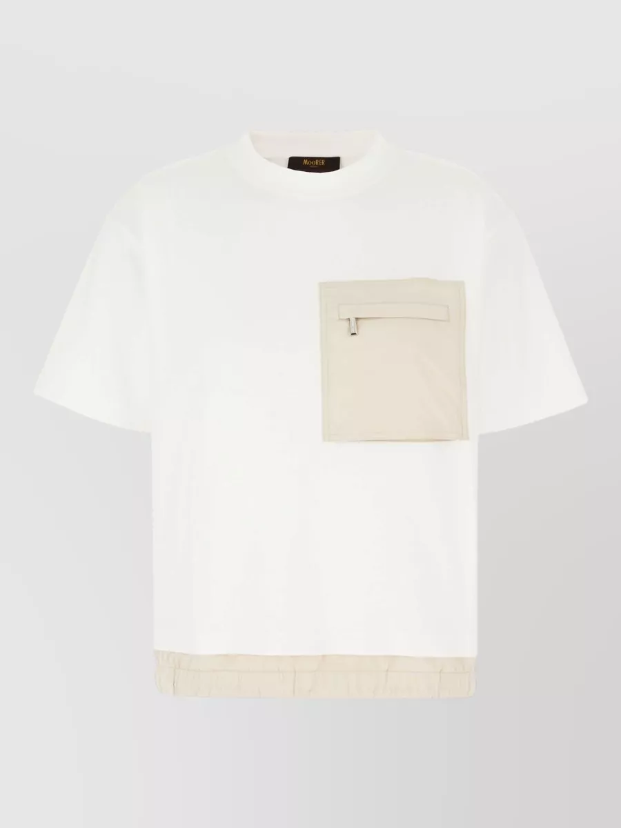 Moorer Short Sleeve Crew Neck Top Chest Pocket In White
