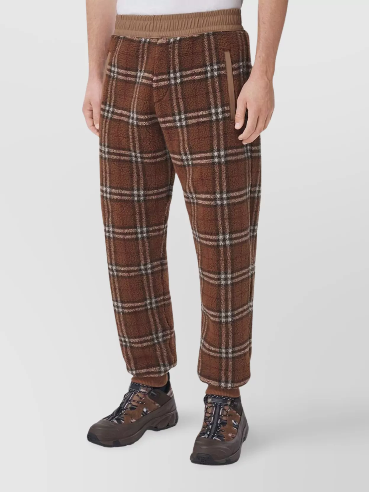 Burberry Trousers Featuring Elastic Waistband And Check Pattern In Brown