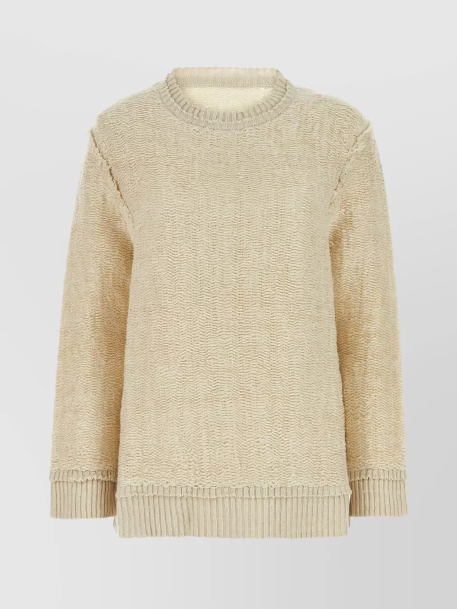 Shop Maison Margiela Relaxed Fit Crewneck Knit Sweater In Cream