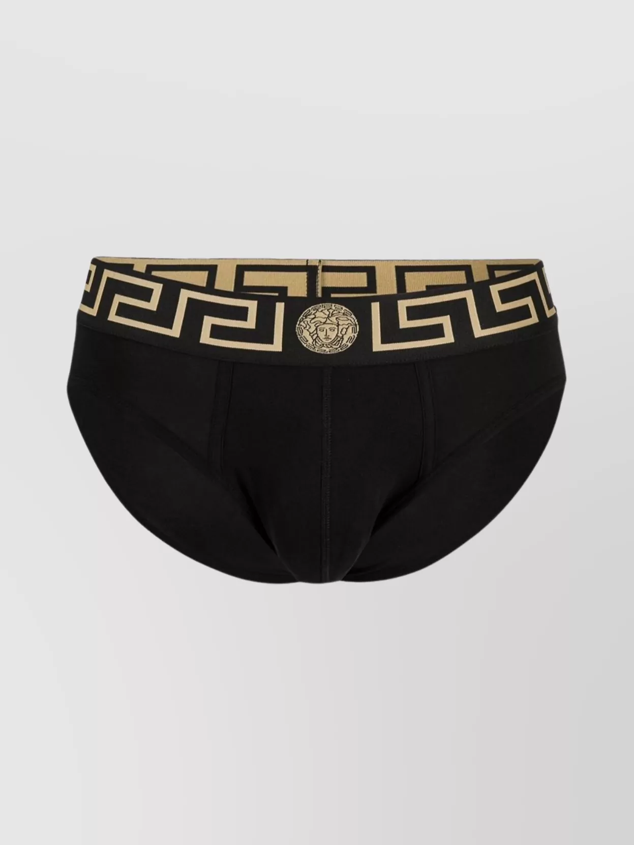 Shop Versace Waistband Briefs With Gold-tone Detailing In Black