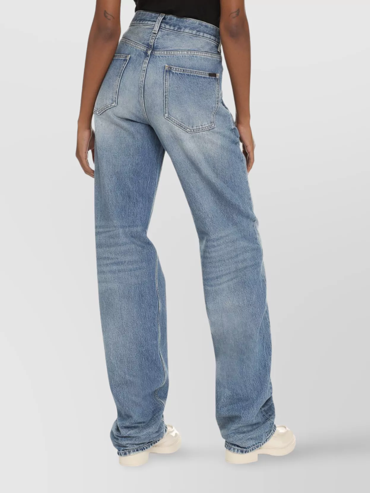 Saint Laurent Wide-Leg Faded Wash Denim Trousers With Belt Loops