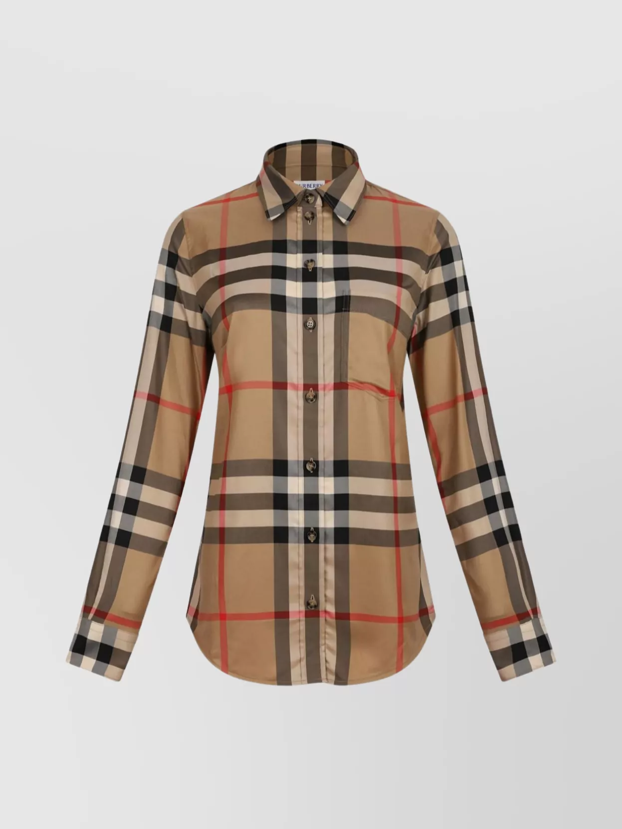 Burberry Check Pattern Collared Neck Cuffed Long Sleeves In Brown