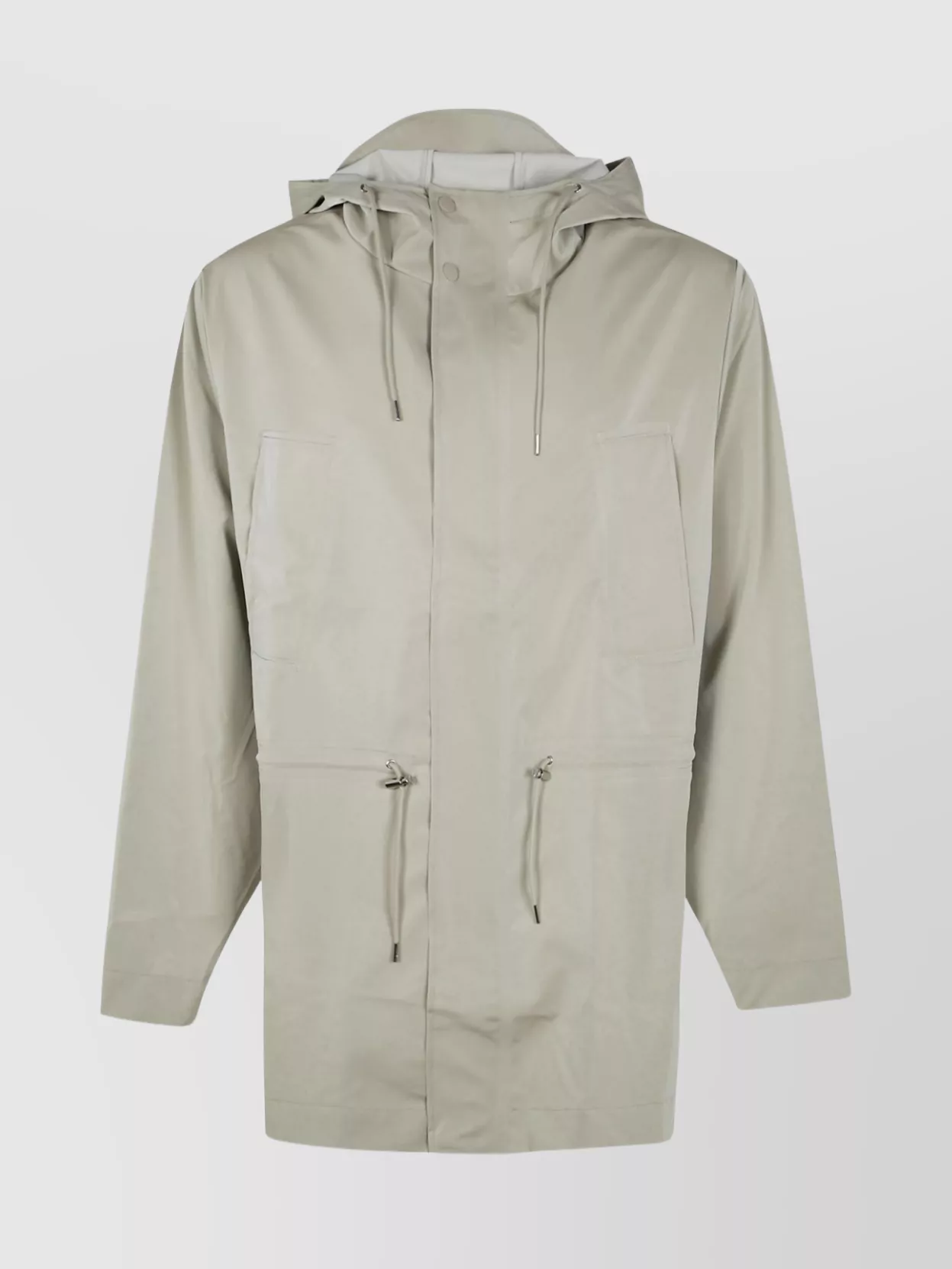 Rains Long Sleeve Hooded Jacket With Drawstring Waist In Neutral