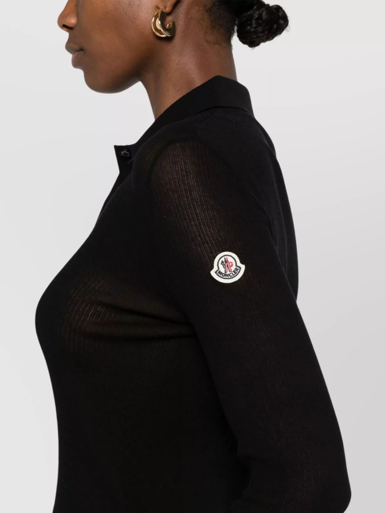 Moncler Ribbed Texture Long Sleeves Polo Collar