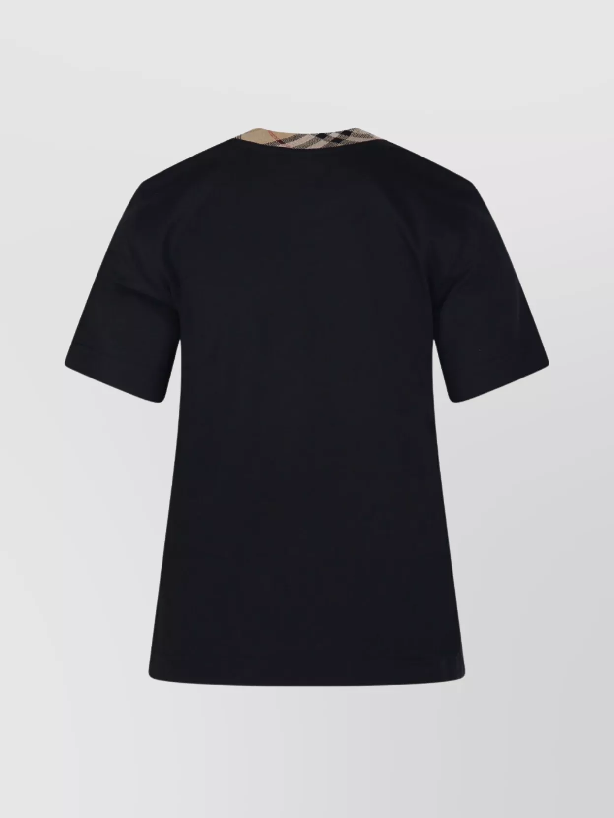 Burberry Black Crewneck T-shirt With Ckeck Motif On The Collar In Cotton Woman In Black