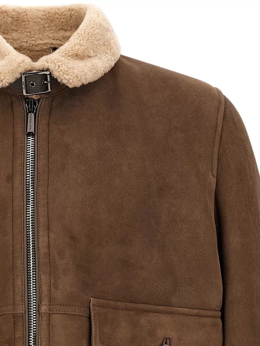 Moorer Suede Shearling Bomber Jacket