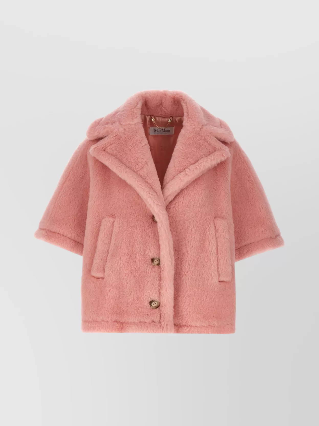 Max Mara Fur Texture Cape With Front Pockets In Pink
