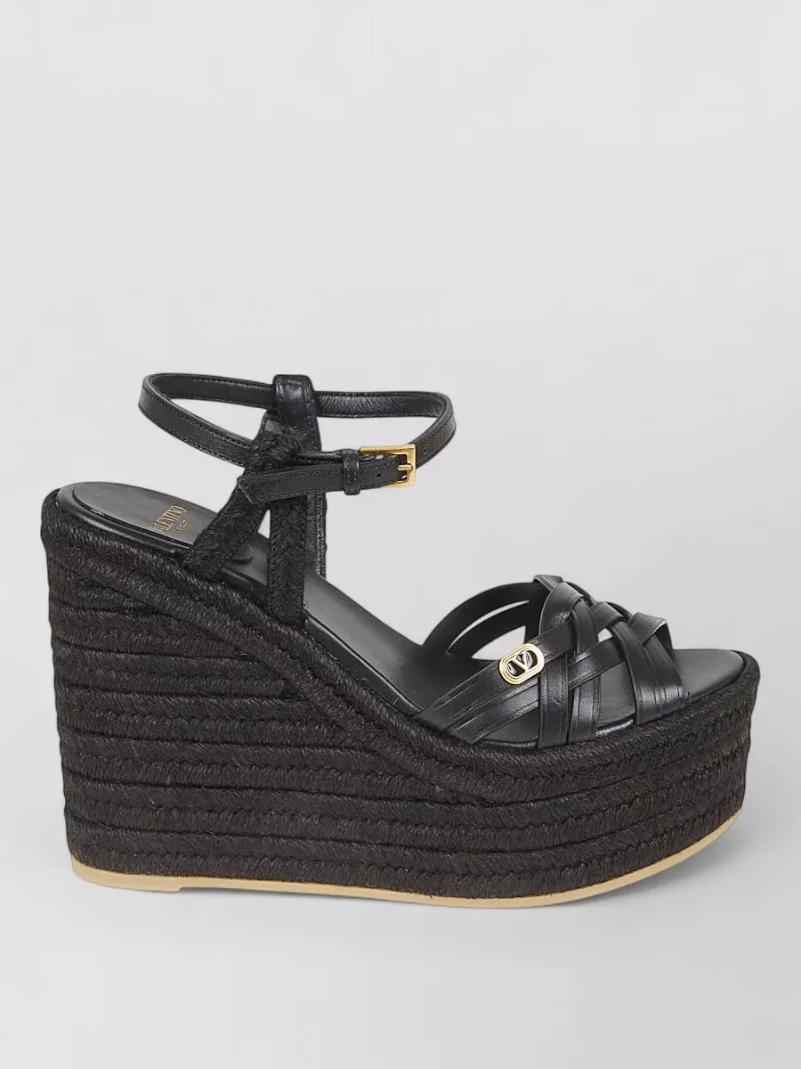 Valentino Garavani Leather Wedge Espadrille Sandals