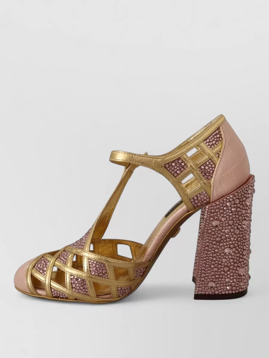 Dolce&Gabbana Silk Leather Crystal T-Strap Pumps
