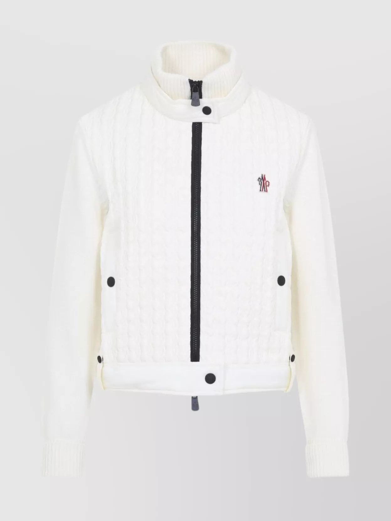Moncler Quilted Cardigan With Ribbed Collar And Cuffs In White