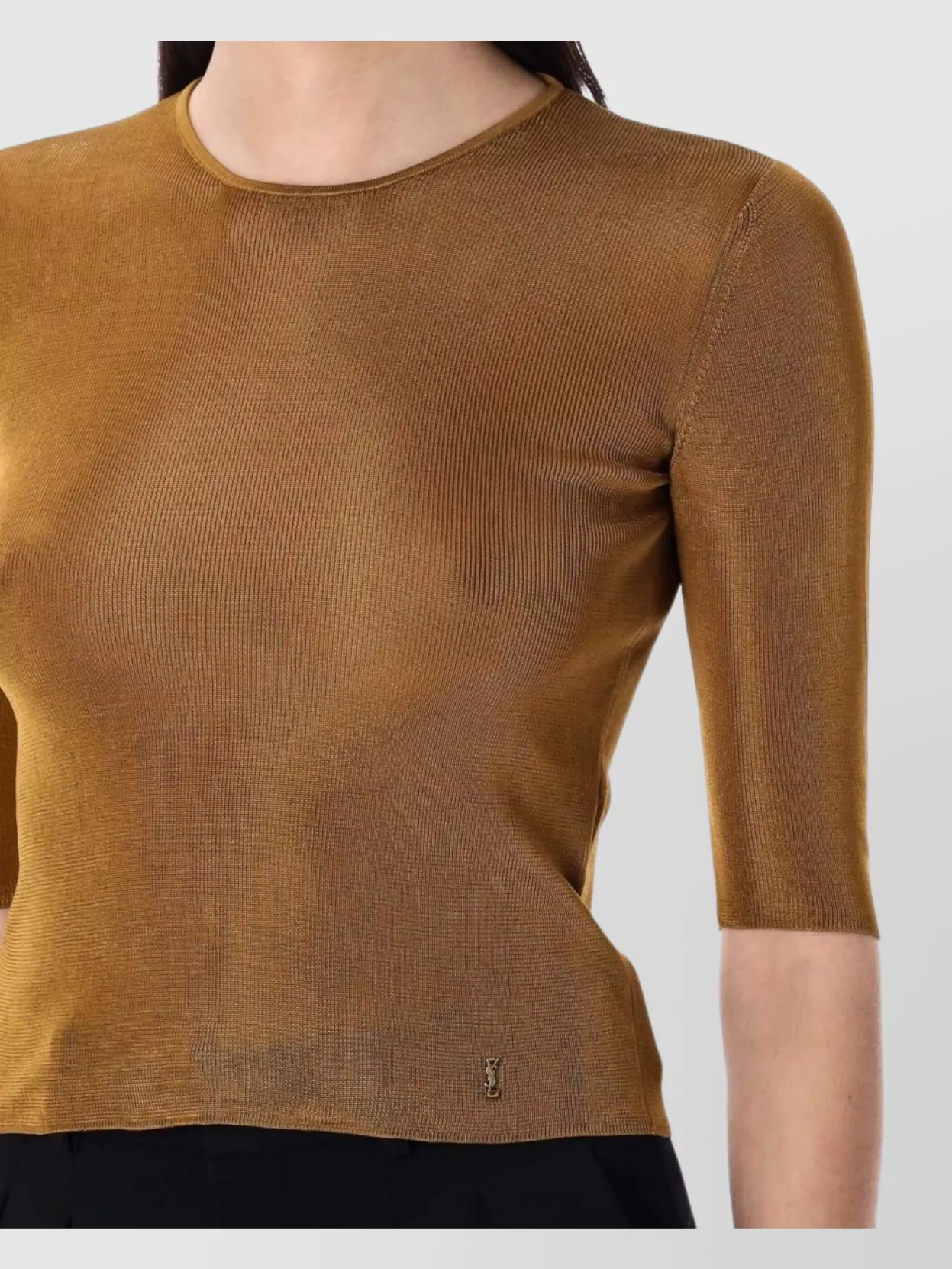 Saint Laurent Quarter Sleeve Knit Top With Logo Detail