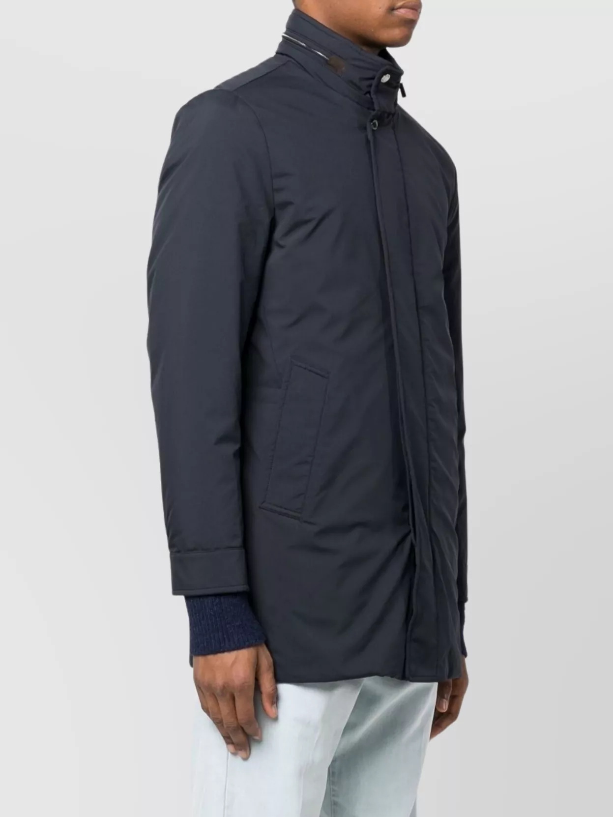 Moorer Wool Parka With High Neck And Side Pockets In Blue