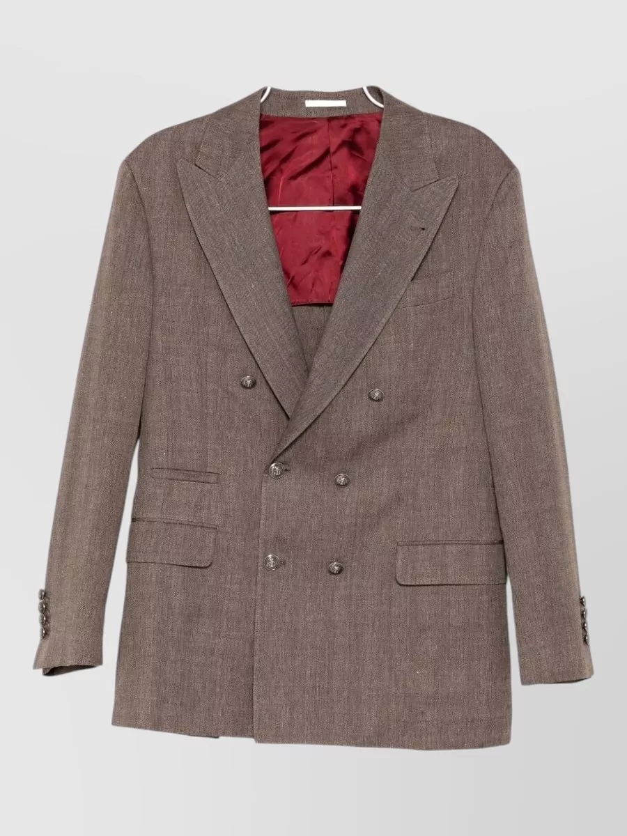 Brunello Cucinelli linen virgin wool double breasted coat