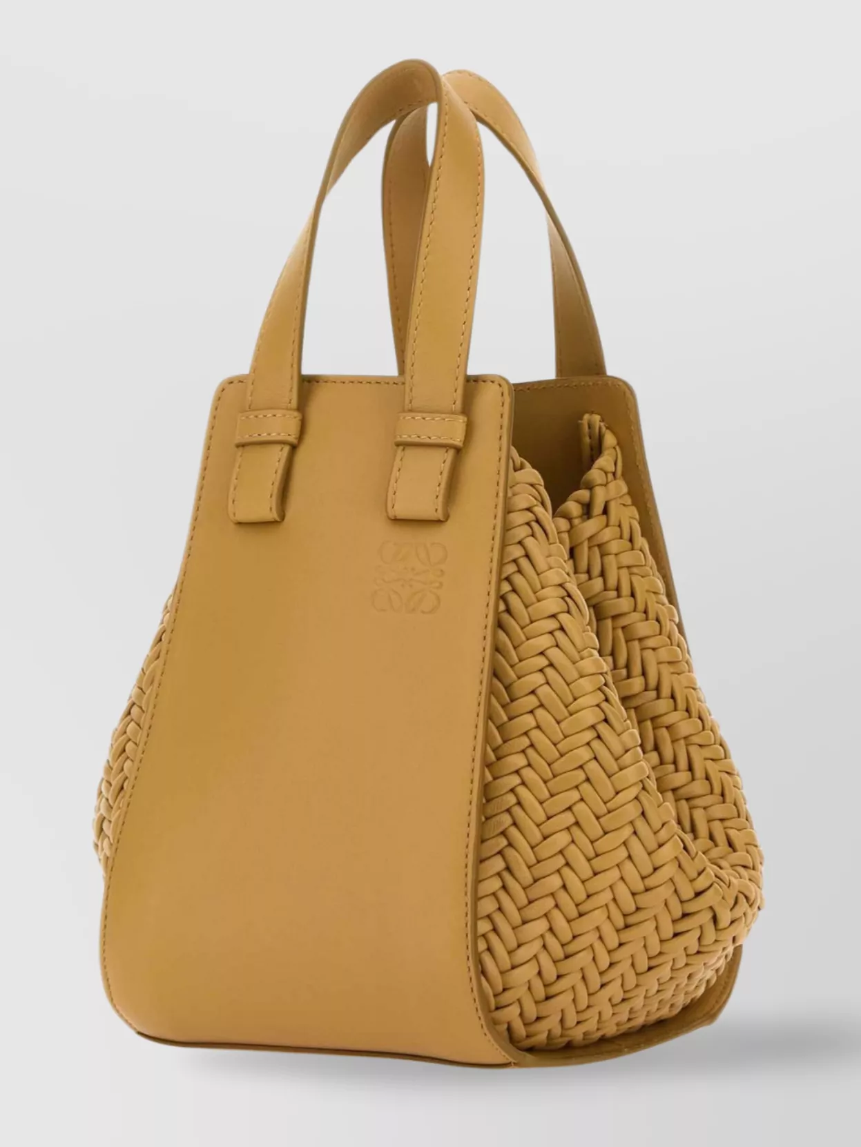 Shop Loewe Leather Bucket Bag With Top Handle And Woven Side Panels
