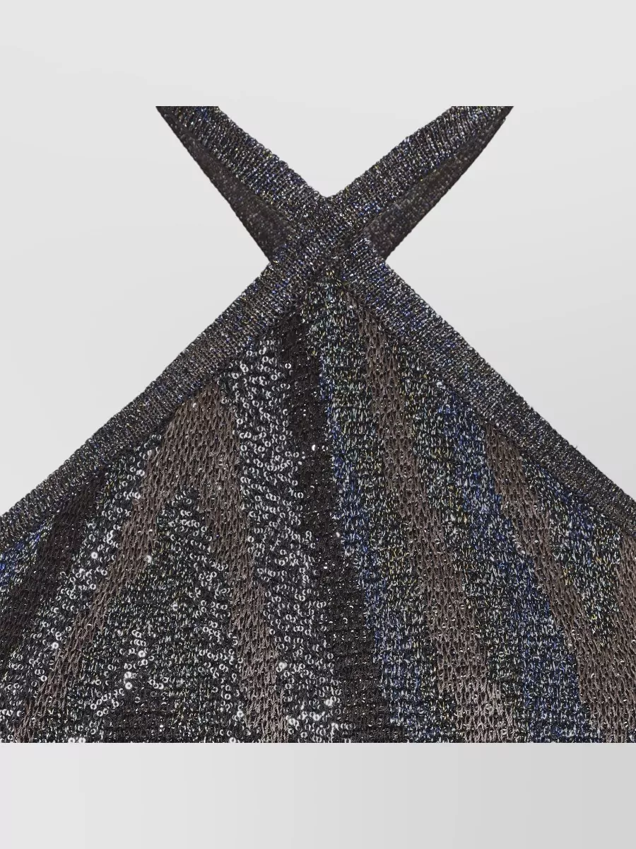 Missoni Metallic Zigzag Knit Sleeveless Halterneck Mini Dress