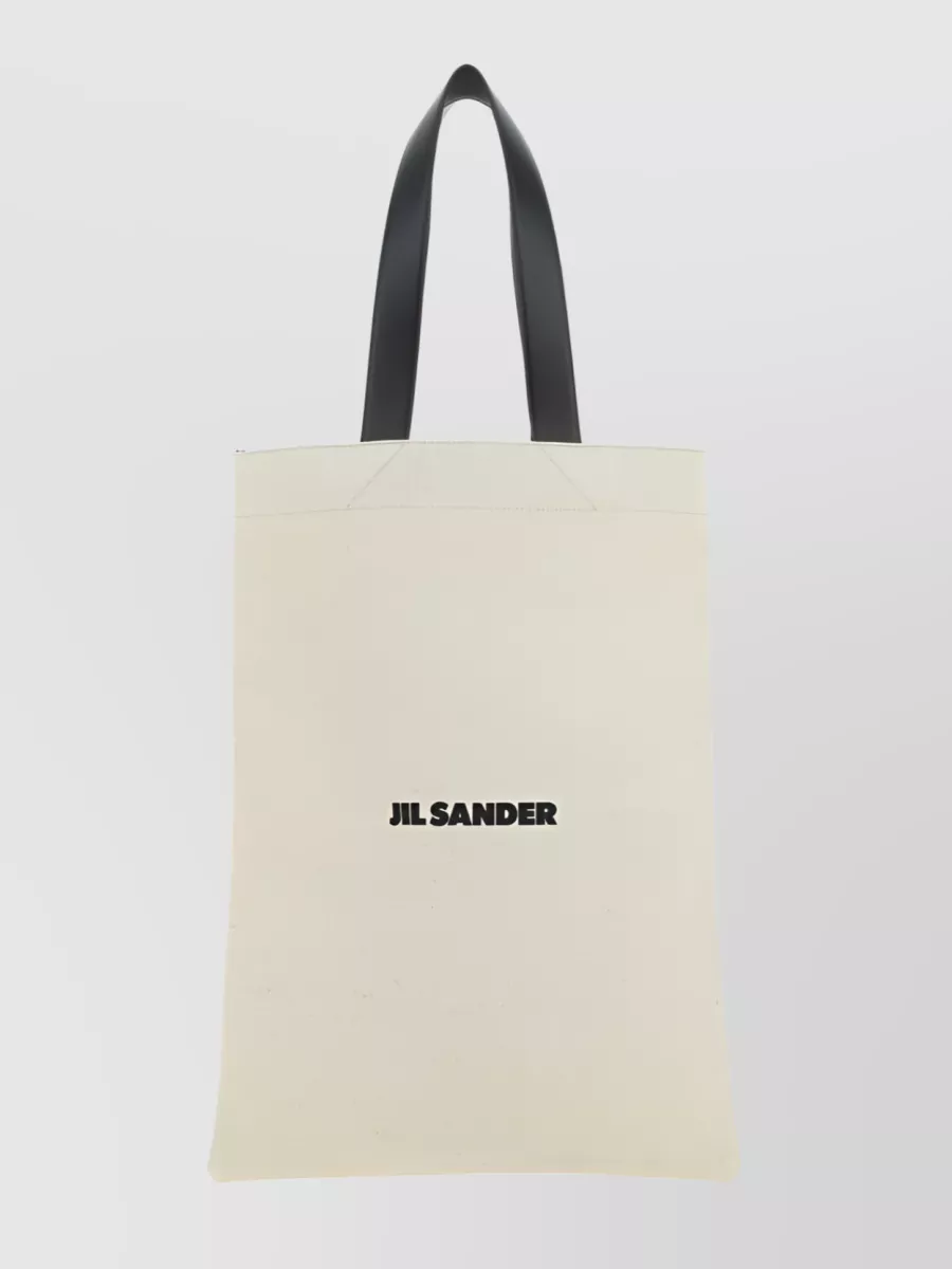 Shop Jil Sander Logo Print Cotton Tote Bag In Cream