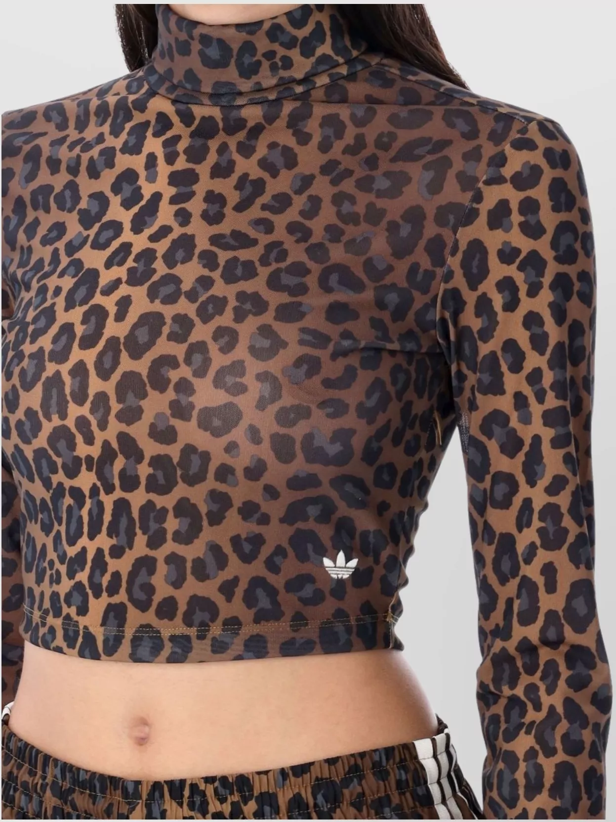 Adidas Originals Cropped Leopard Print Mock Neck T-Shirt