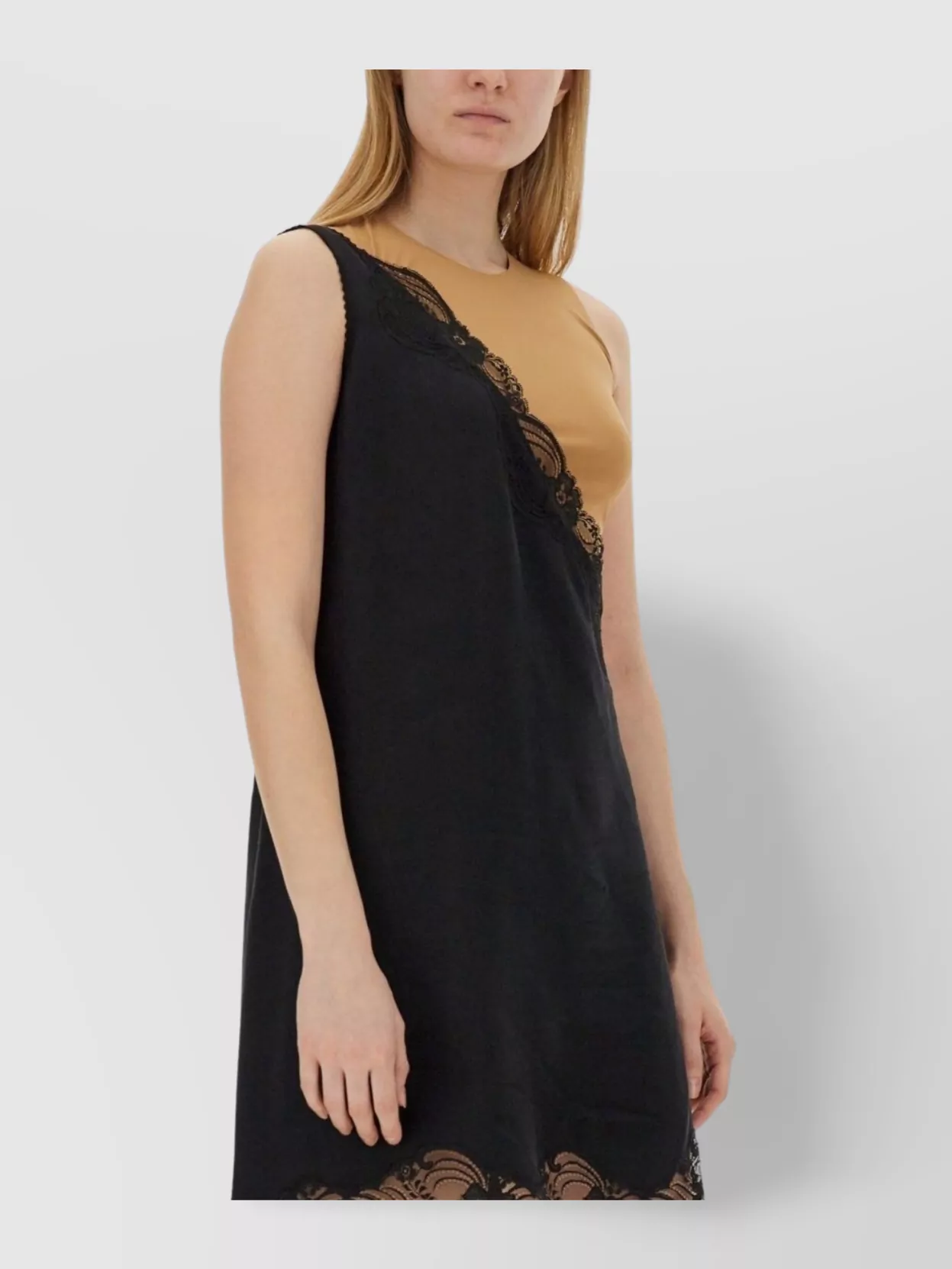 Mm6 Maison Margiela Asymmetrical Black Midi Dress With Lace Detailing In Black