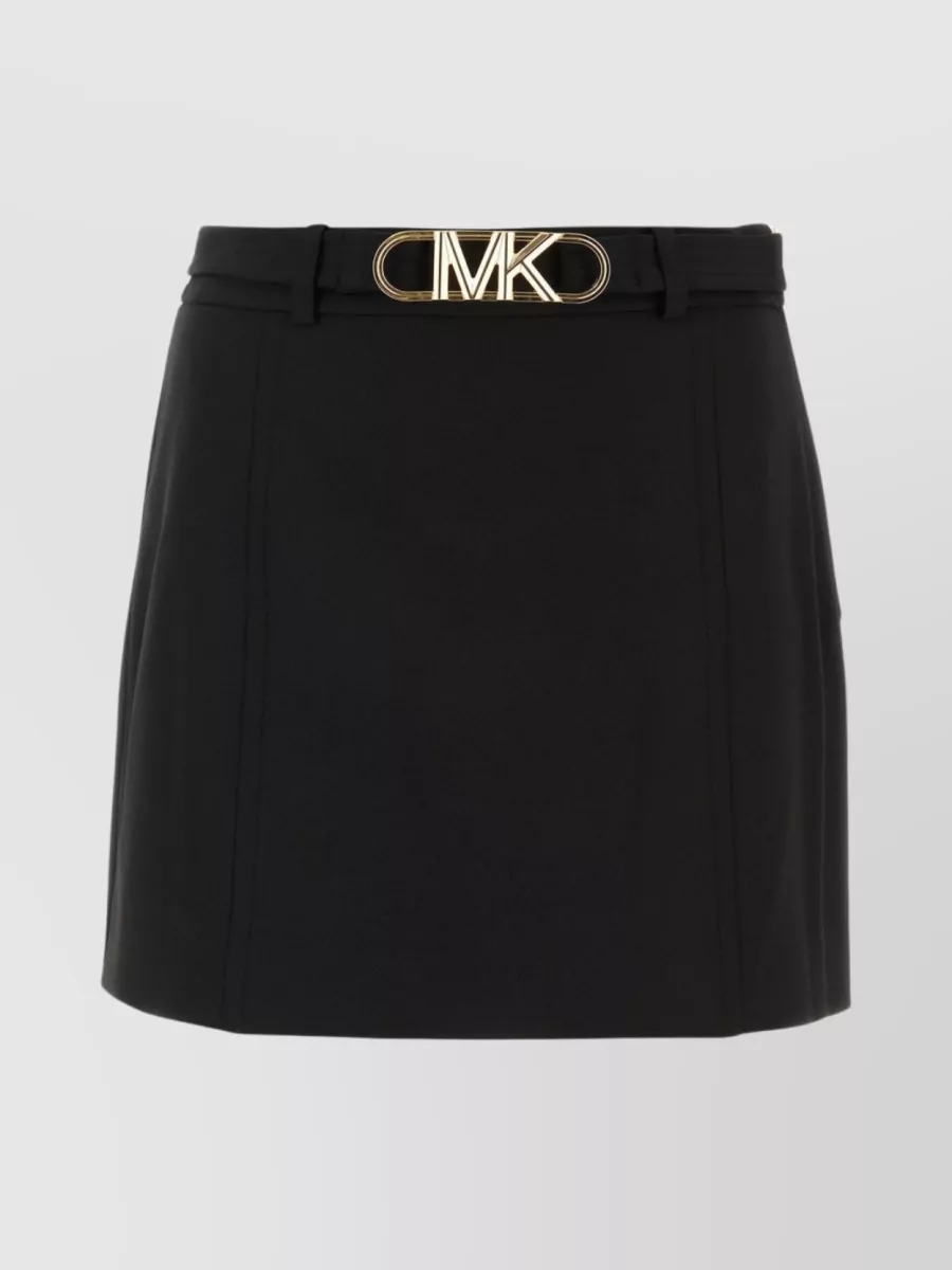Shop Michael Kors Polyester Stretch Mini Skirt With Waist Belt In Black