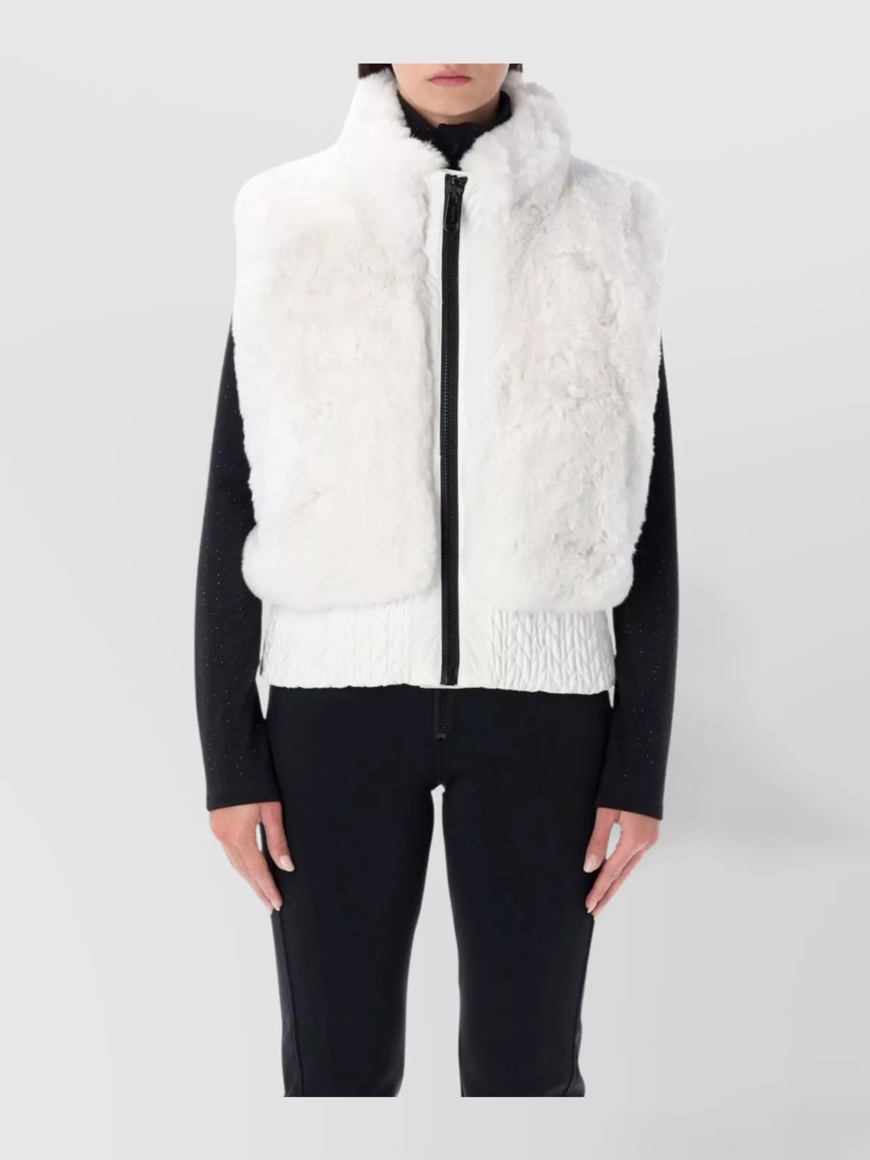 Goldbergh Eco Fur Sleeveless Jacket With High Collar In White