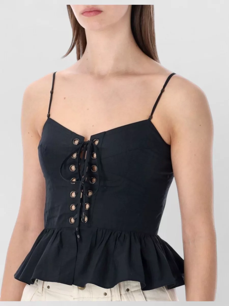 Isabel Marant Etoile Cotton Peplum Sleeveless Sweetheart Neck Top
