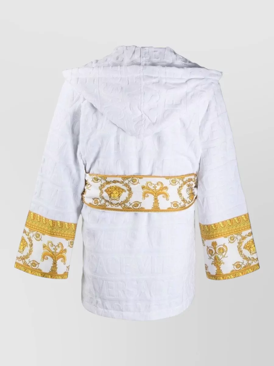 Versace Cotton Logo Print Hooded Dressing Gown