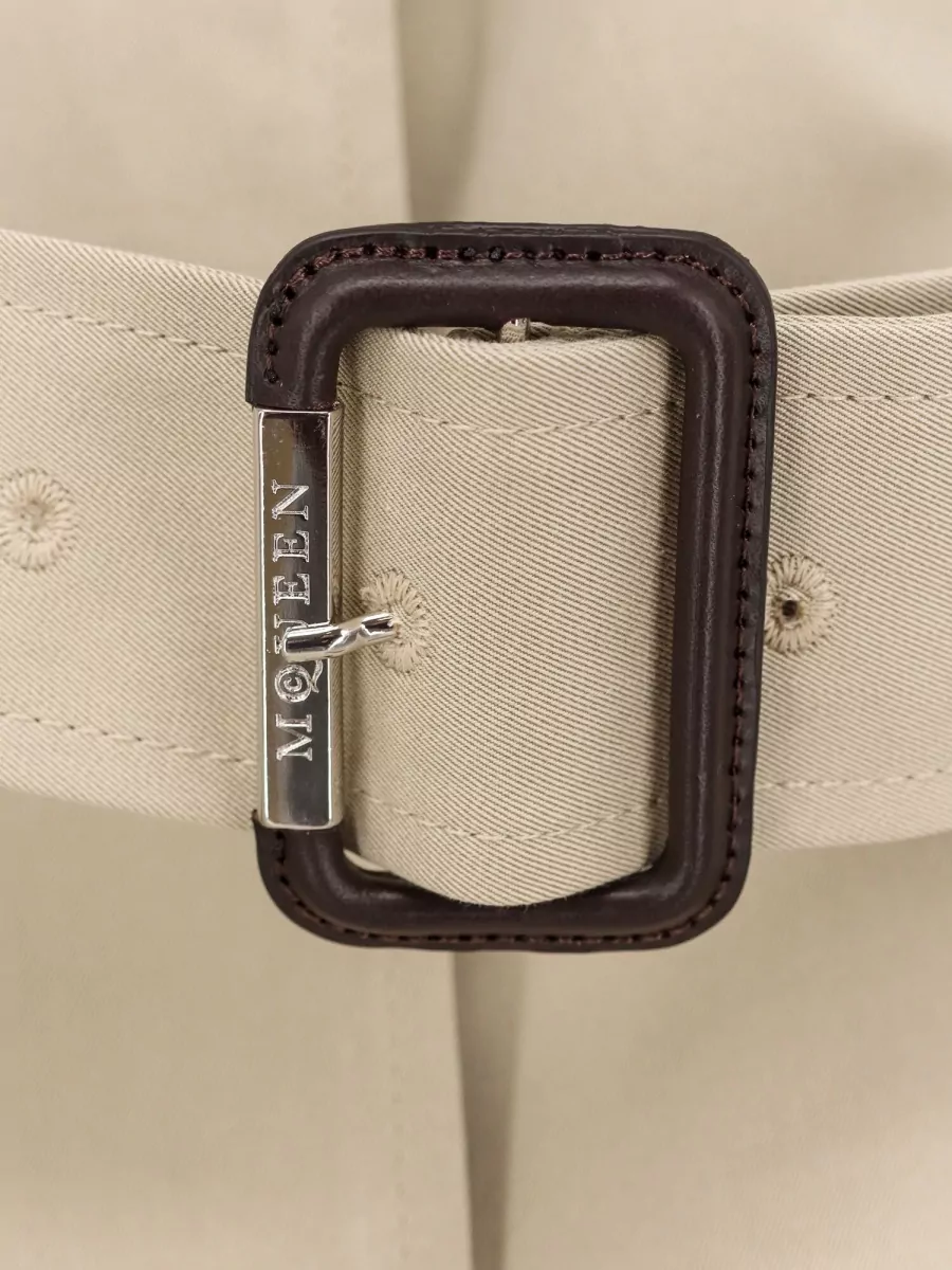 Alexander Mcqueen Belted Trench Coat Buckle Epaulettes Pleated Back