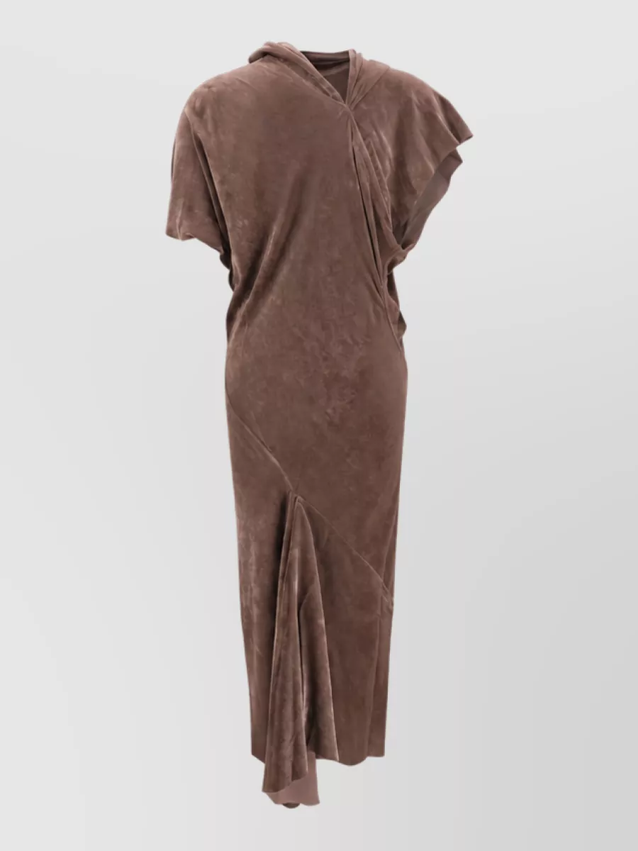Rick Owens Silk-Blend Draped Cowl-Neck Short-Sleeve Maxi Nightdress