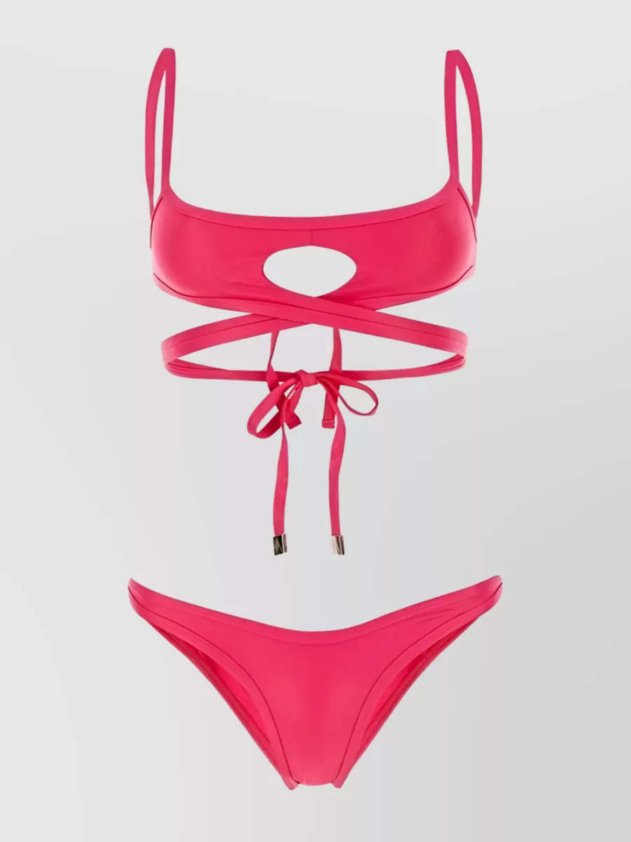 Shop Attico Stretch Jersey Cut-out Wraparound Bikini In Pink