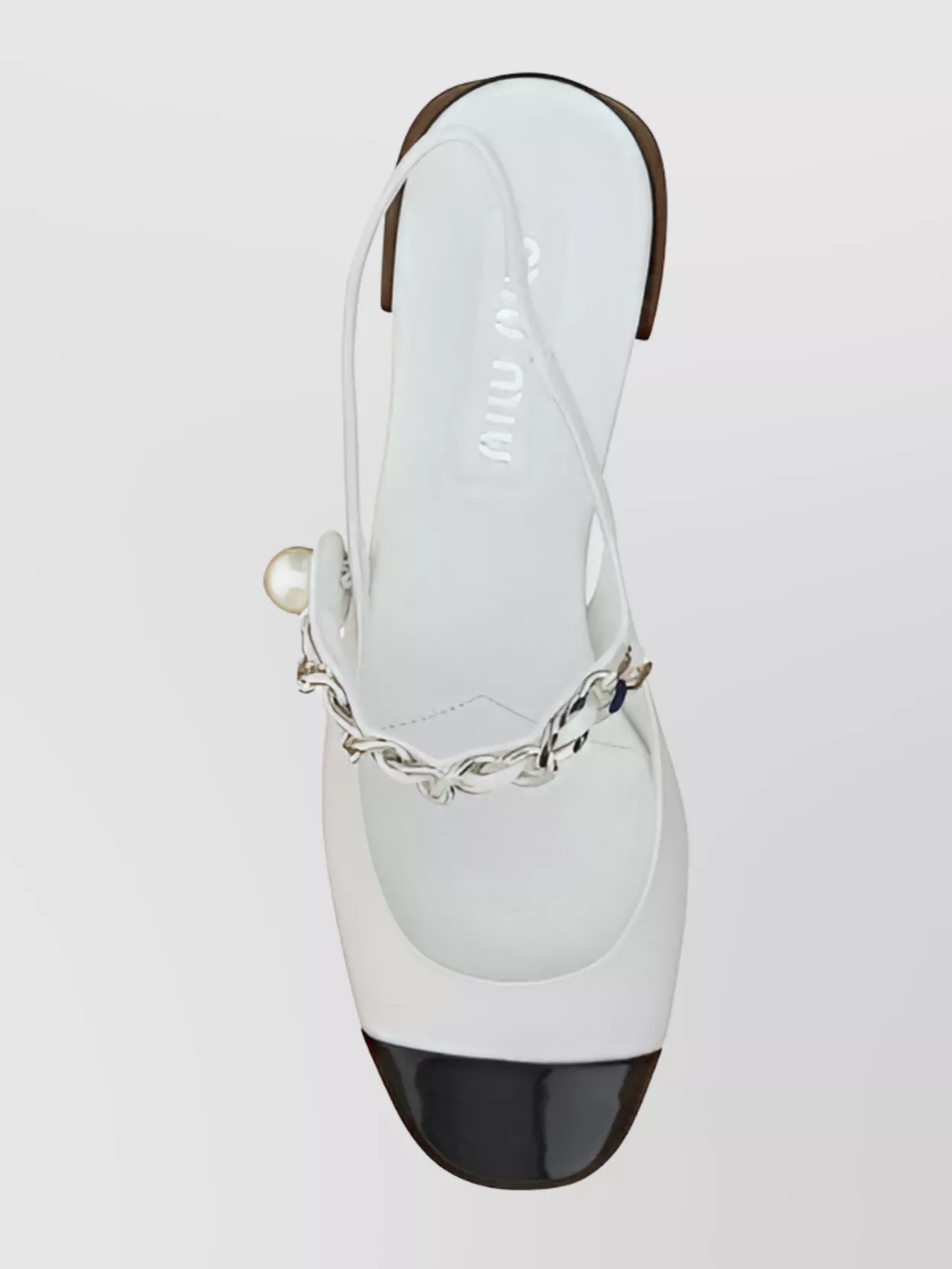 Miu Miu Almond Toe Slingback Pumps With Chain Detail In White